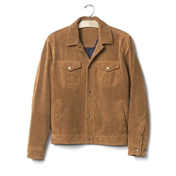 NWT Gap Suede Trucker Jacket Quilted Lining XXL Camel Leather 52-54 - Picture 2 of 9